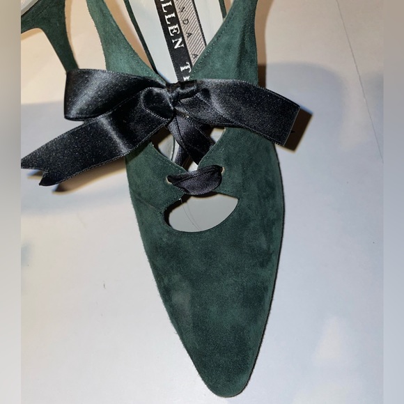 Vintage Forest Green Suede Slingback Tie Shoes Sz 7.5 M - Picture 3 of 6